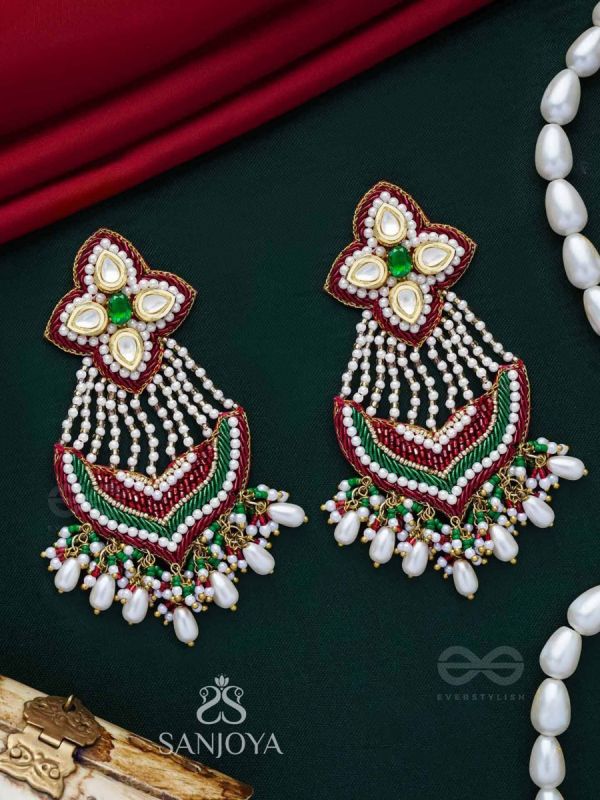 Nirdhaarya - Making The Statement - Pearls, Beads, Polki And Kundan Finished Hand Embroidered Earrings