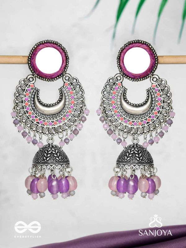 MUKTAVALI - ETHEREAL PEARL SYMPHONY - MIRROR, BEADS AND PEARLS EMBROIDERED AND OXIDISED EARRINGS