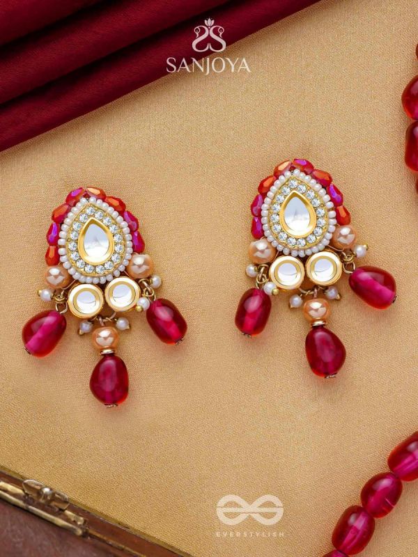 Shikhandika - Ruby Echoes - Golden Embellished Polki And Kundan Earrings