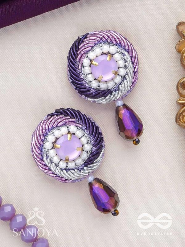 Arani - The Turning Round - Stone, Beads And Glass Drop Hand Embroidered Earrin