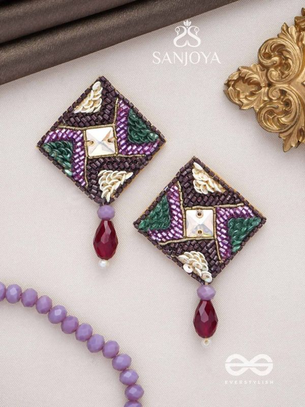 DEVATTI - THE DYNAMIC DELIGHT - STONE, GLASS DROP AND SEQUINS EMBROIDERED EARRINGS
