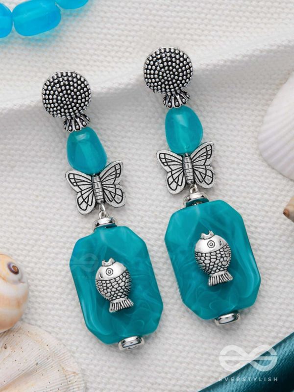 Aquatic Flutters - Silver Embellished Earrings