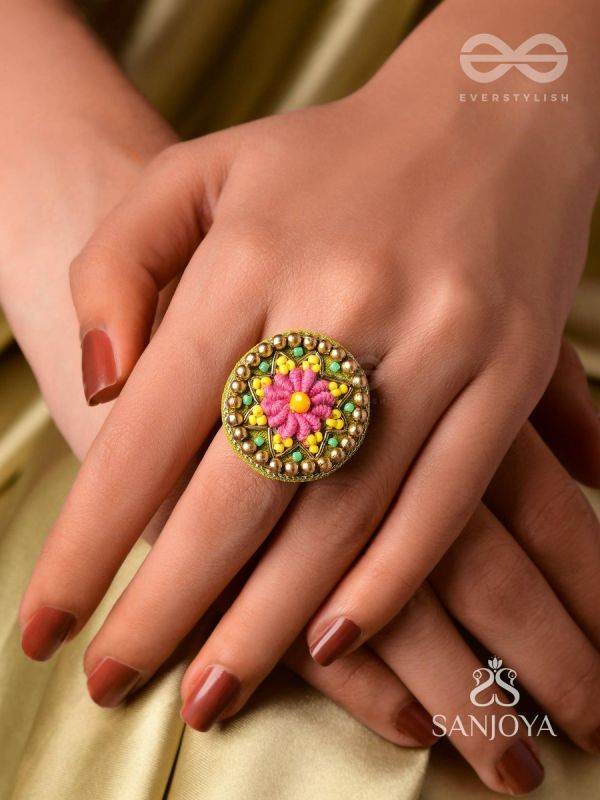 Praphulti - Blooming Blossom - Beads And Resham Hand Embroidered Ring