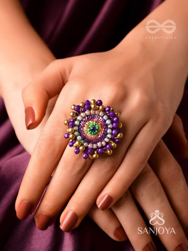 Agnisikha - The Beaded Flower - Beads And Sequins Hand Embroidered Ring