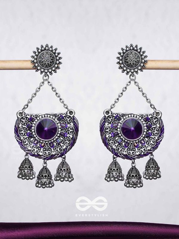 Nishithani - The Midnight Orchid - Sequins, Cutdana Oxidised And Hand Embroidered Earrings