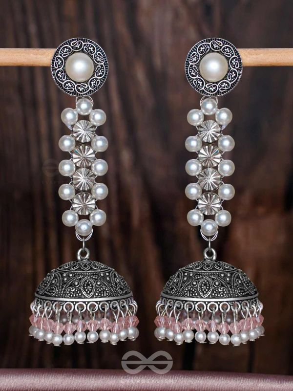 Twirling Pearl Dreamland - Oxidised Jhumka Earrings