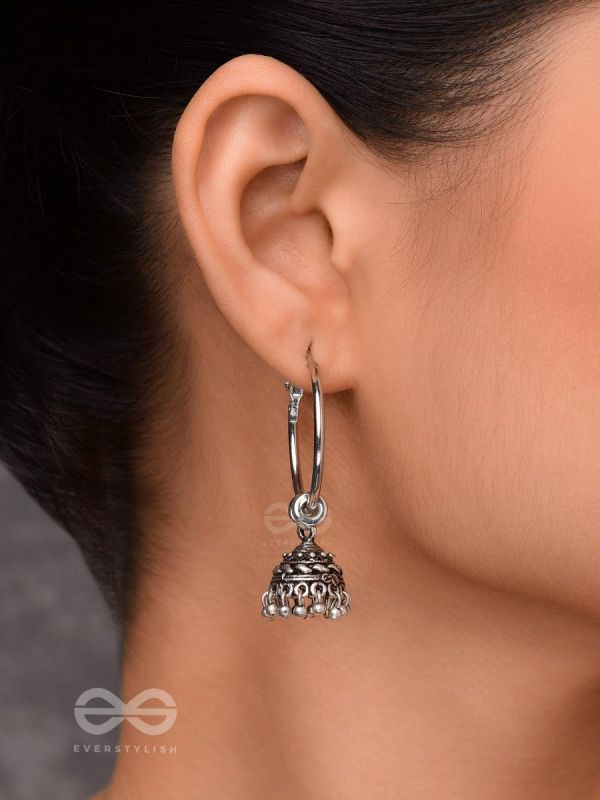 Shop Rubans Oxidised Silver Toned Jhumka Earrings Online at Rubans