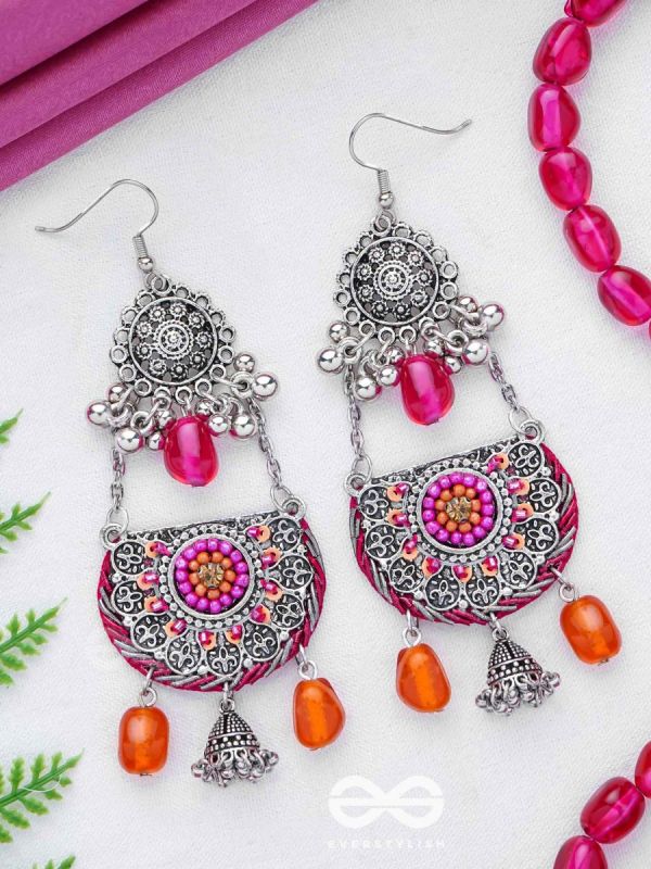 Abhisayam - The Sunset Dyes- Stone, Beads, Dabka And Glass Drops Hand Embroidered Oxidised Earrings