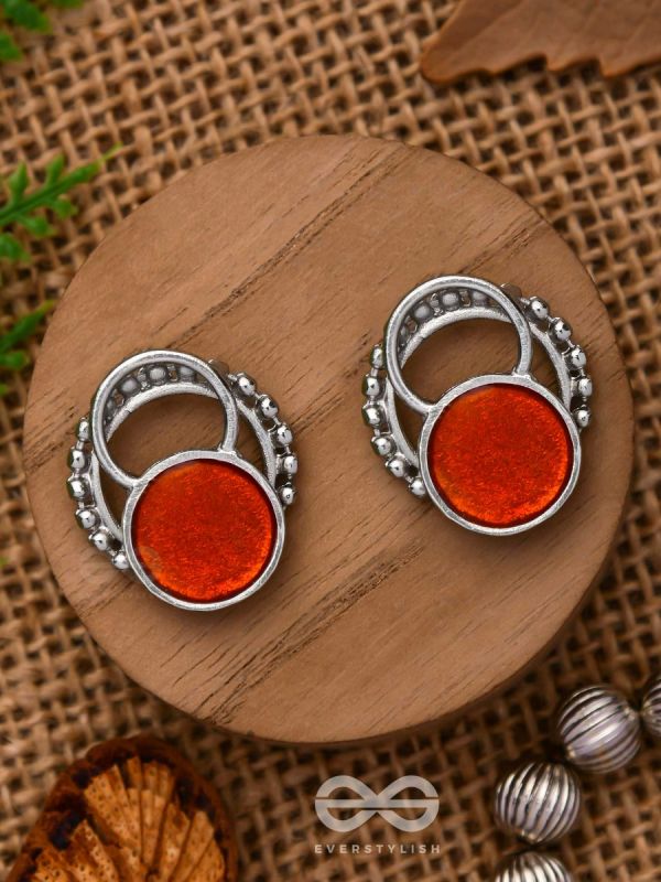 Sunburst Glow - Silver And Orange Stud Earrings