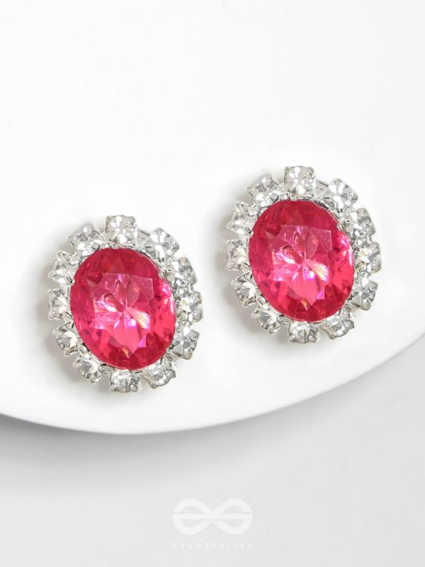 SHIMMER AND SHINE - SILVER AND PINK EMBELLISHED STUD EARRINGS