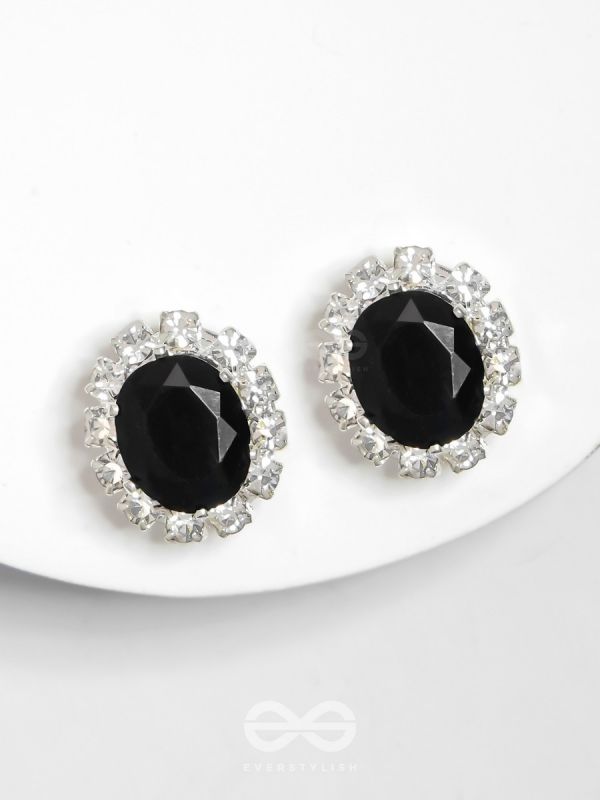SHIMMER AND SHINE - SILVER AND BLACK EMBELLISHED STUD EARRINGS
