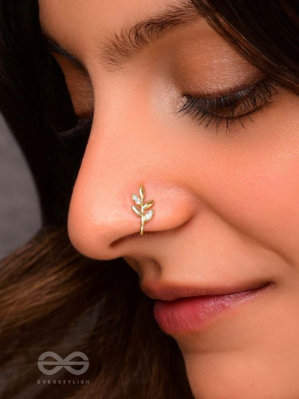 LEAFY WHIMSY  - GOLDEN CZ NOSERING (NON-PIERCING)
