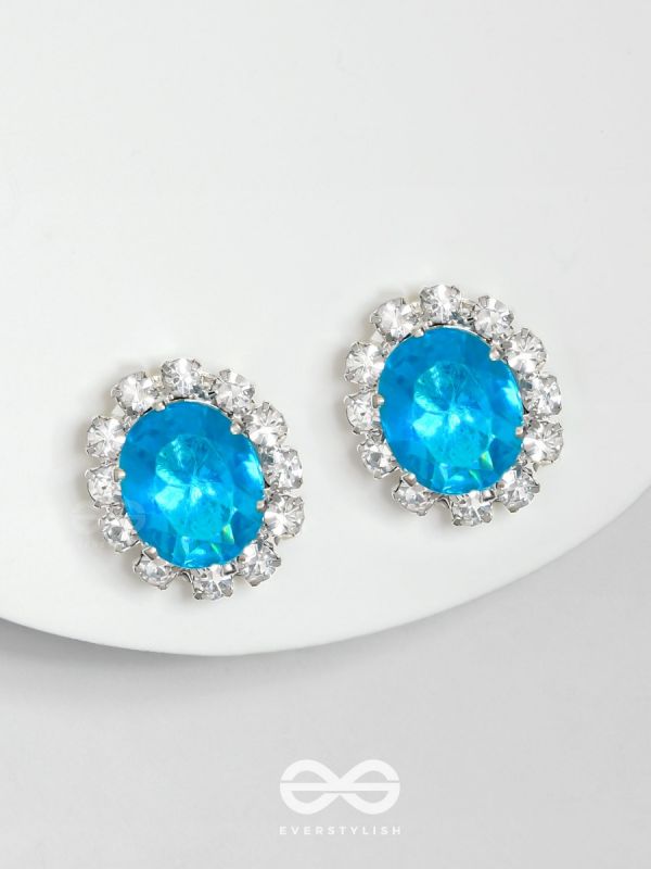 SHIMMER AND SHINE  - SILVER AND BLUE EMBELLISHED STUD EARRINGS