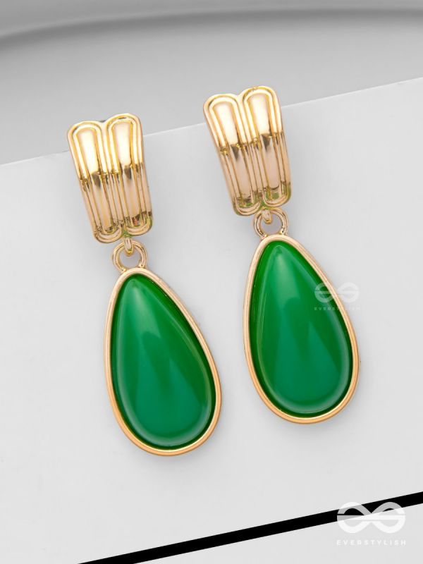 THE LIME LIGHT - GOLDEN AND GREEN DROP EARRINGS