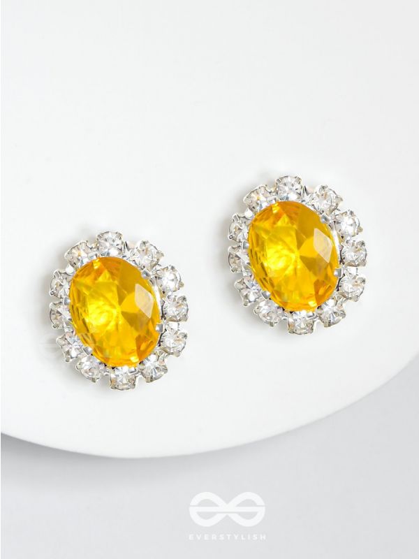 SHIMMER AND SHINE - SILVER AND YELLOW EMBELLISHED STUD EARRINGS