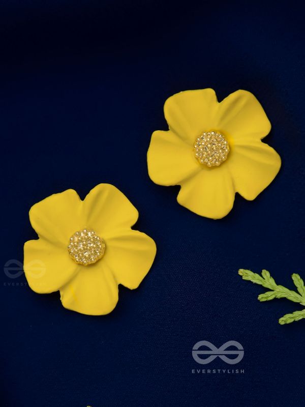 THE BLOSSOM BALLAD - GOLDEN AND YELLOW ACRYLIC STUD EARRINGS