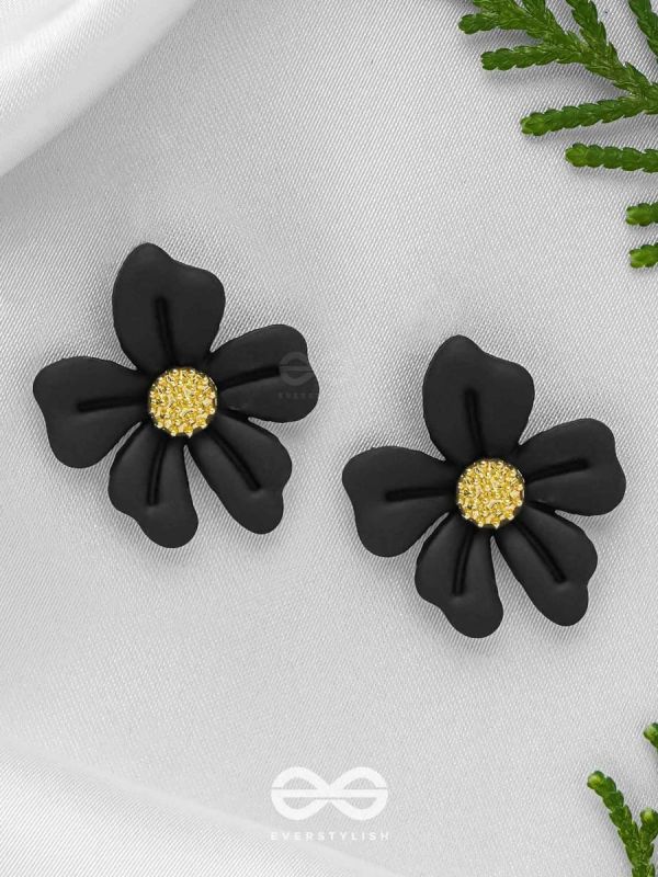 THE FLORAL FLING - GOLDEN AND BLACK ACRYLIC STUD EARRINGS