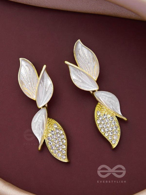 WINGS OF MAGIC - GOLDEN AND WHITE EMBELLISHED EARRINGS