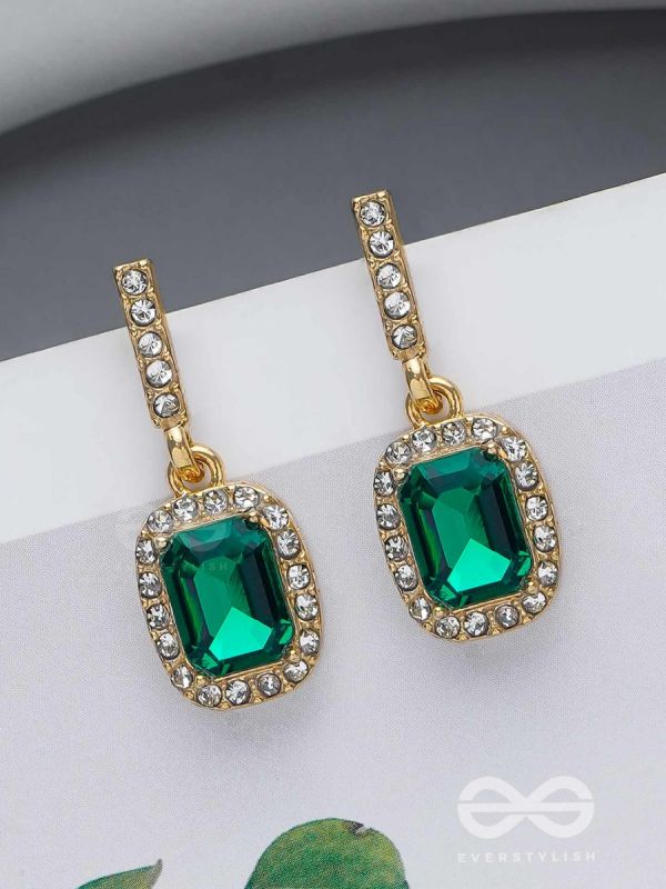 GLOWING GLIMMERS - SILVER AND GREEN EMBELLISHED EARRINGS