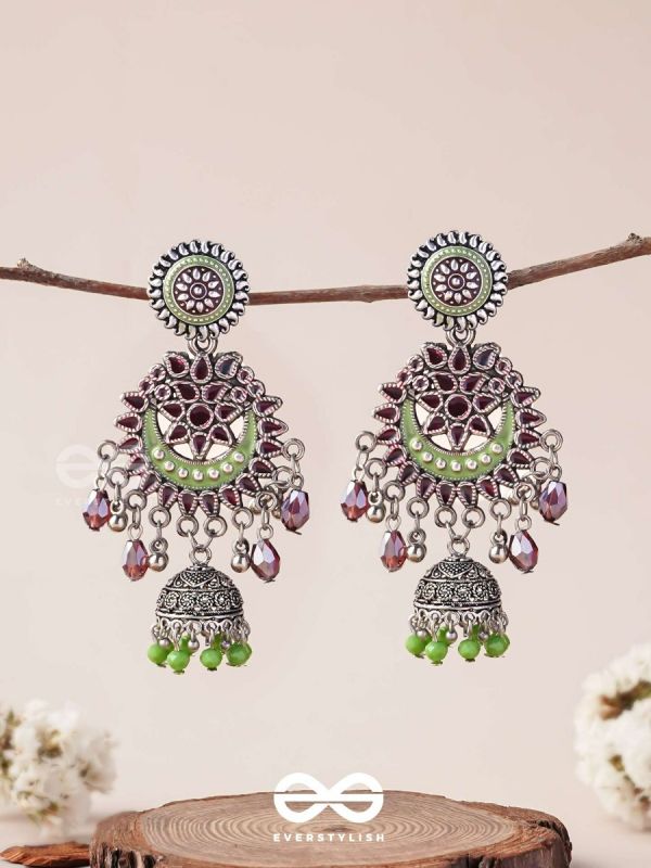 The Ruby Meadows - Statement Enamelled And Oxidised Jhumka Earrings
