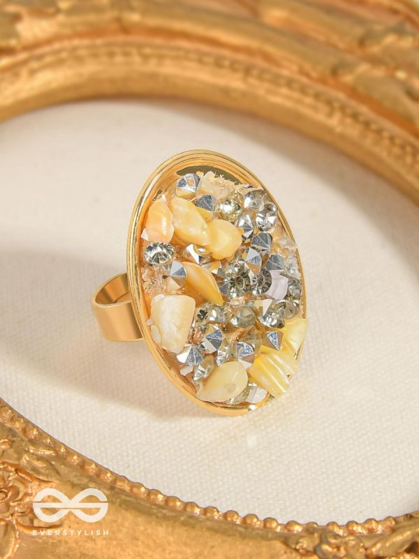 Sparkles & Stones - Golden Embellished Ring (Yellow) (Adjustable)