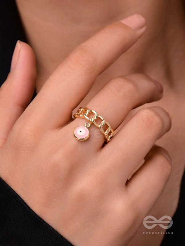 The Eye Spy - Golden Embellished Charm Ring (Pink)