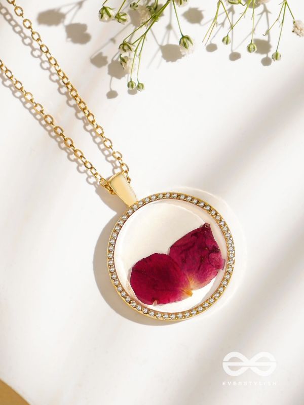Bloom And Blush - Pressed Flowe Resin Pendant With Anti-Tarnish Coating 