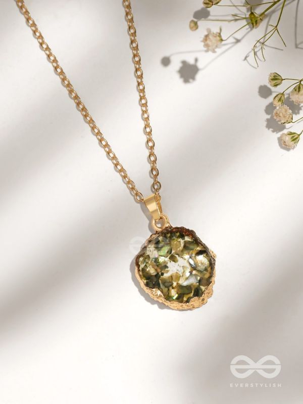 The Ivy Bloom - Golden And Green Resin Pendant With Anti-Tarnish Coating