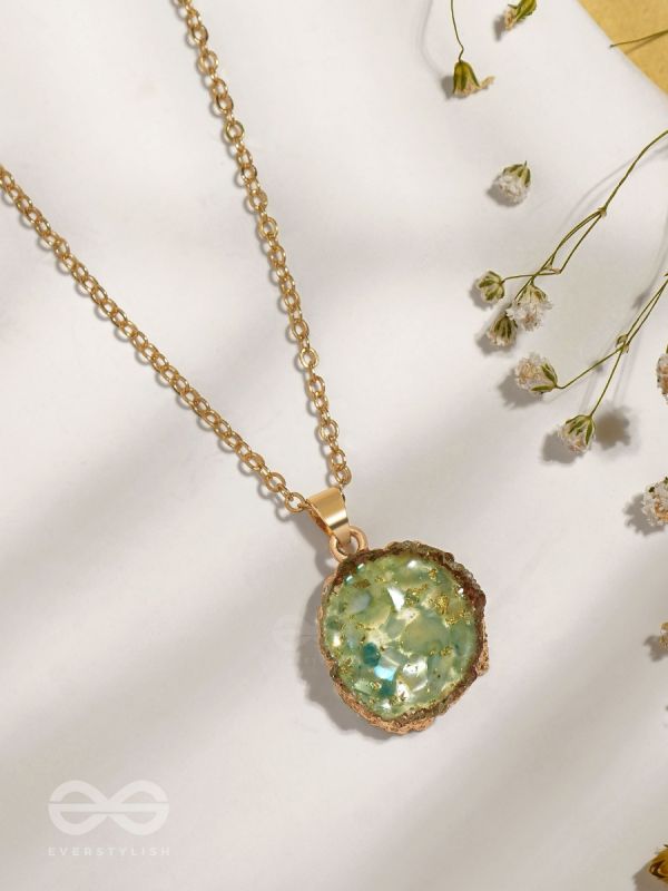 The Aqua Bloom - Golden And Teal Resin Pendant With Anti-Tarnish Coating