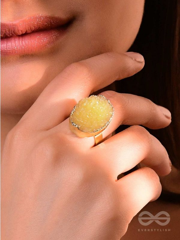 Crystal Frost - Yellow Druzy Ring (Adjustable)