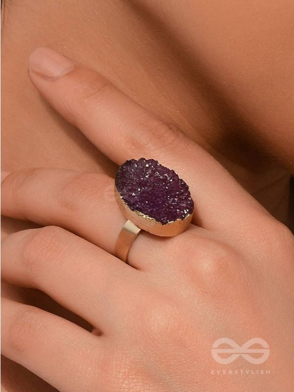 Crystal Frost - Purple Druzy Ring (Adjustable)