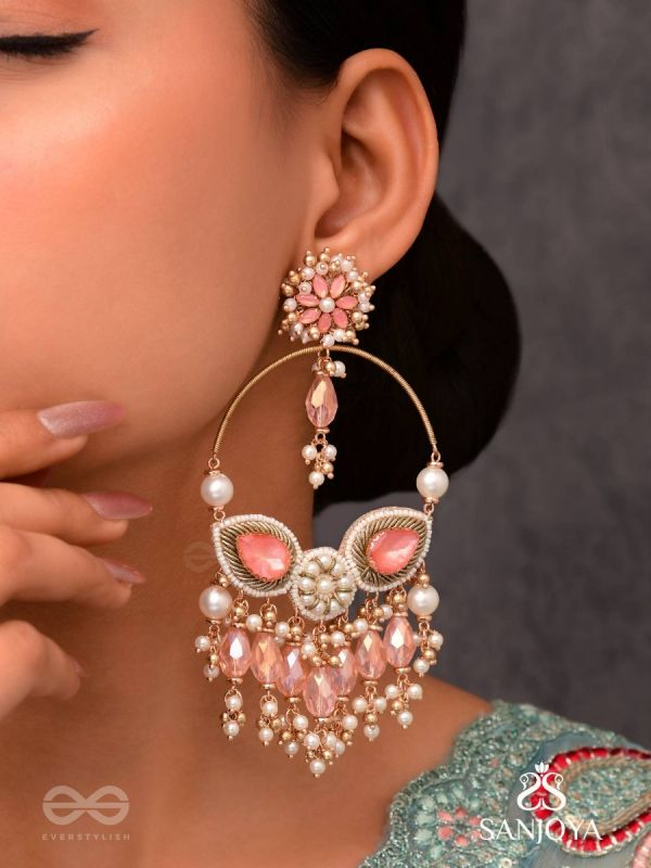 Satpushpa- The Blooming Grace- Stones, Beads, Pearls And Glass Drops Hand Embroidered Earrings