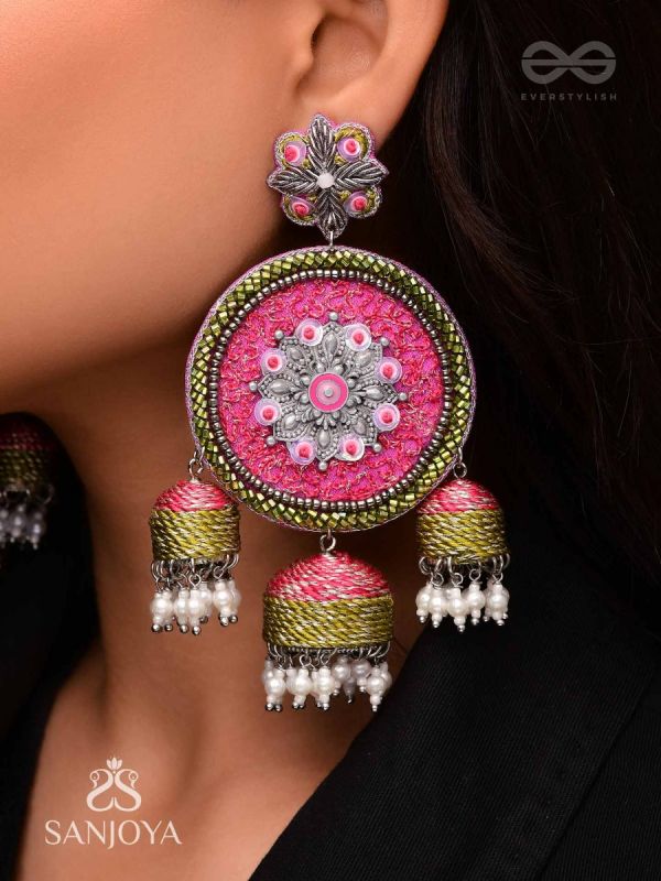 Arakta - Botanical Bliss - Beads Hand Embroidered Oxidised Earrings