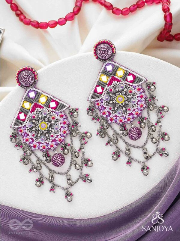 Anugata - The Mystic Marvel - Beads, Mirror And Cutdana Hand Embroidered Oxidised Earrings