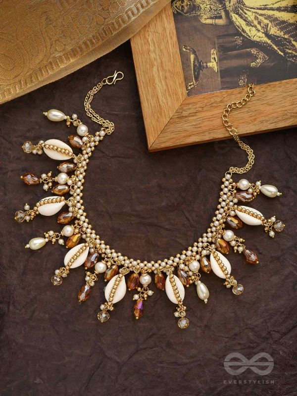 Gohiranya - The Majesty Drops - Beads, Shells And Glass Drops Hand Embroidered Neckpiece