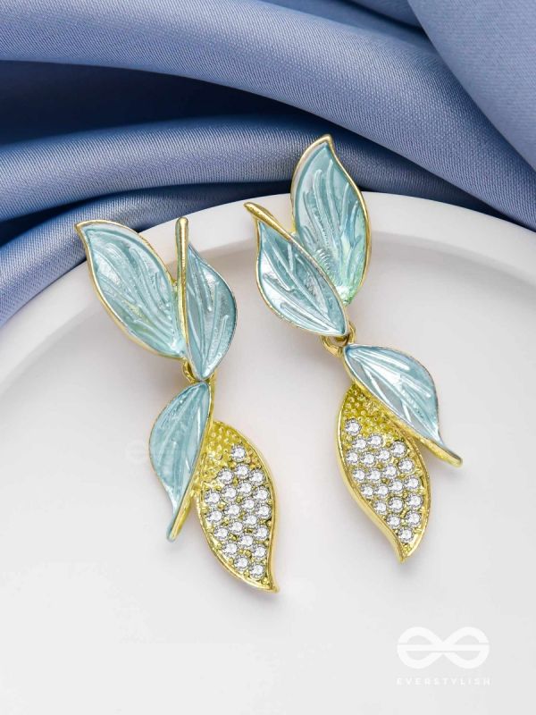 WINGS OF MAGIC - GOLDEN AND BLUE EMBELLISHED EARRINGS