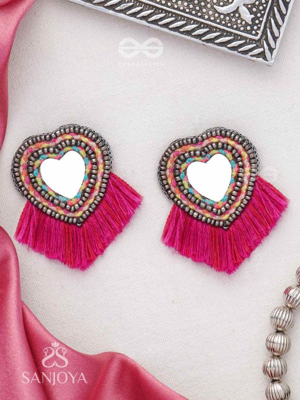Abahir - In One's Heart - Mirror, Beads And Resham Hand Embroidered Earrings
