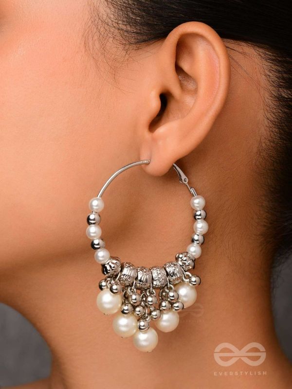 Stardust Pearl - Oxidized Pearl Hoop Earrings