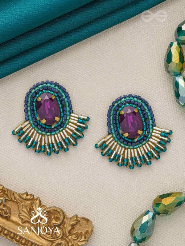 Abdimat -The Twilight  Radiance - Stone And Cutdana Hand Embroidered Earrings