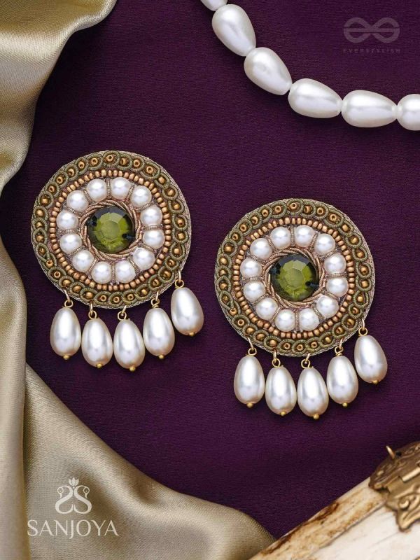 Harisaya - The Glowing Mirage - Beads And Stone Hand Embroidered Earrings