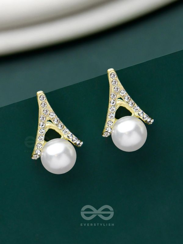 Glimmering Pearls - Golden Embellished Earrings