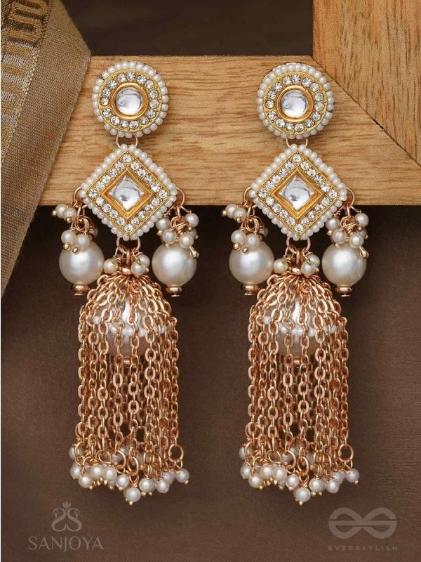 Tolaka - Seashell Mirage - Beads, Kundan And Polki Finished Hand Embroidered Earrings