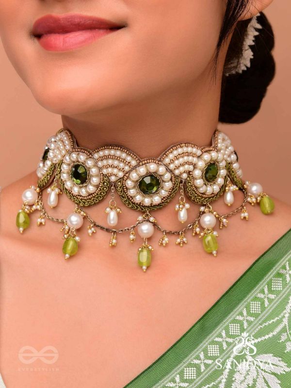 Pradavya - The Goddess Glamour - Stones, Beads And Pearls Hand Embroidered Neckpiece