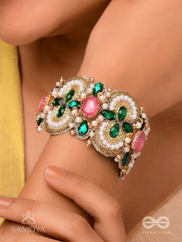 Savitra - The Spring Flowers - Stones And Beads Hand Embroidered Bangle 