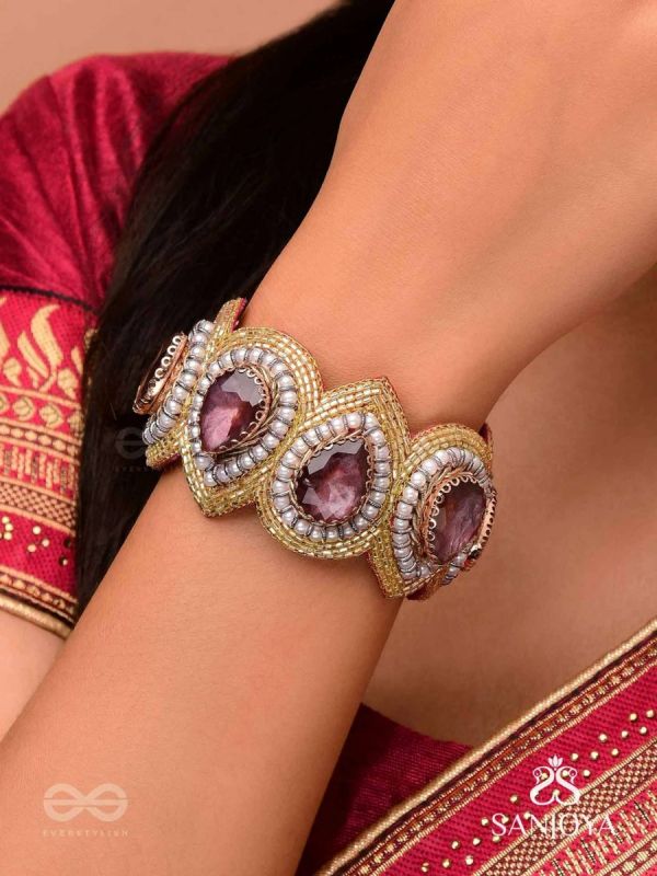 Pratijna - The Glowing Glamour - Stone, Beads And Cutdana Hand Embroidered Cuff Bracelet