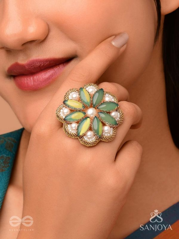 Pratika - The Oasis Blossom - Stone And Beads Hand Embroidered Ring