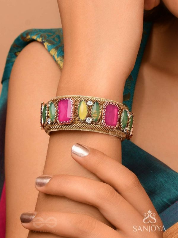 Satapattri - The Rosy Ferns - Stone Hand Embroidered Cuff Bracelet