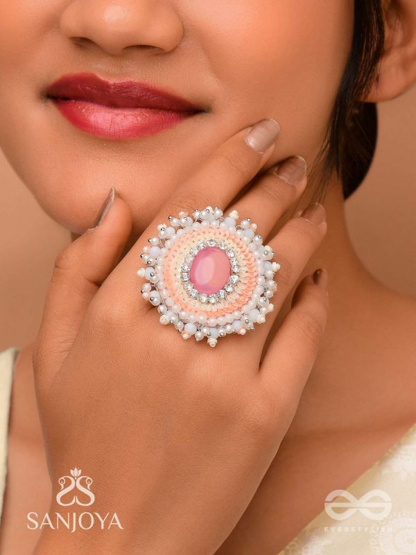 Anushayin- The Budding Faith- Stone, Beads And Sequins Hand  Embroidered Stud Ring