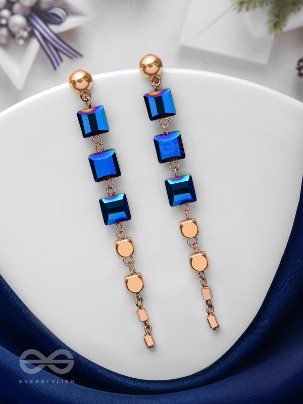 The Indigo Night- Classy Blue And Golden Earrings