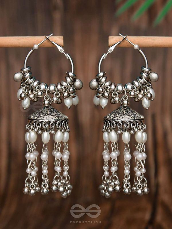 The Frost Blooms - Statement Oxidised Jhumka Earrings